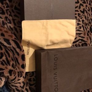 Tall authentic Louis Vuitton box, bag & duster